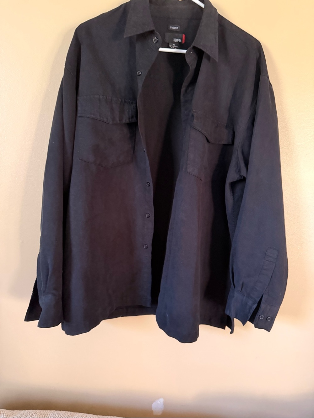 Utopia Black Sueded Overshirt XL Button Up Shacket Workwear